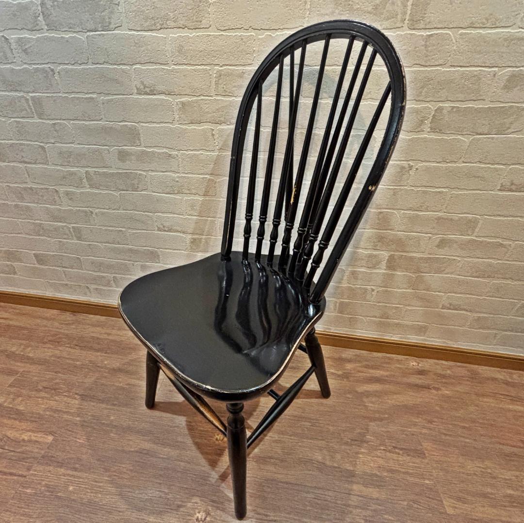 秋田木工 アンティーク レトロ ブラック スピンドルバック ウィンザーチェア③