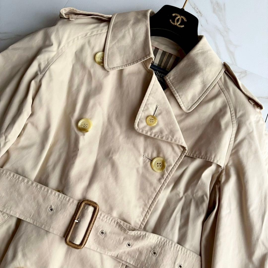 人気◆バーバリー ベルト付き トレンチ コート ベージュ チェック M