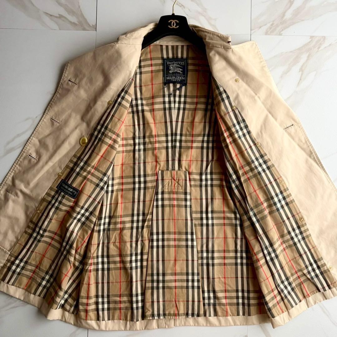 人気◆バーバリー ベルト付き トレンチ コート ベージュ チェック M