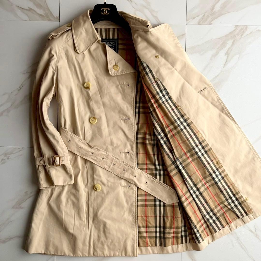 人気◆バーバリー ベルト付き トレンチ コート ベージュ チェック M