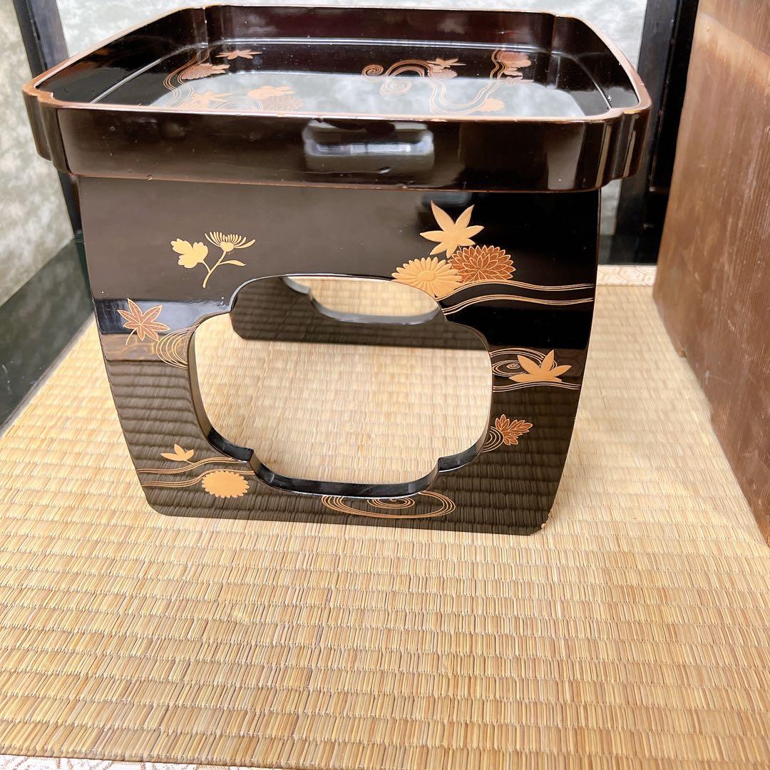 蒔絵　漆器 膳　黒漆足付き一人膳　木製　御膳台　アンティーク　元箱あり