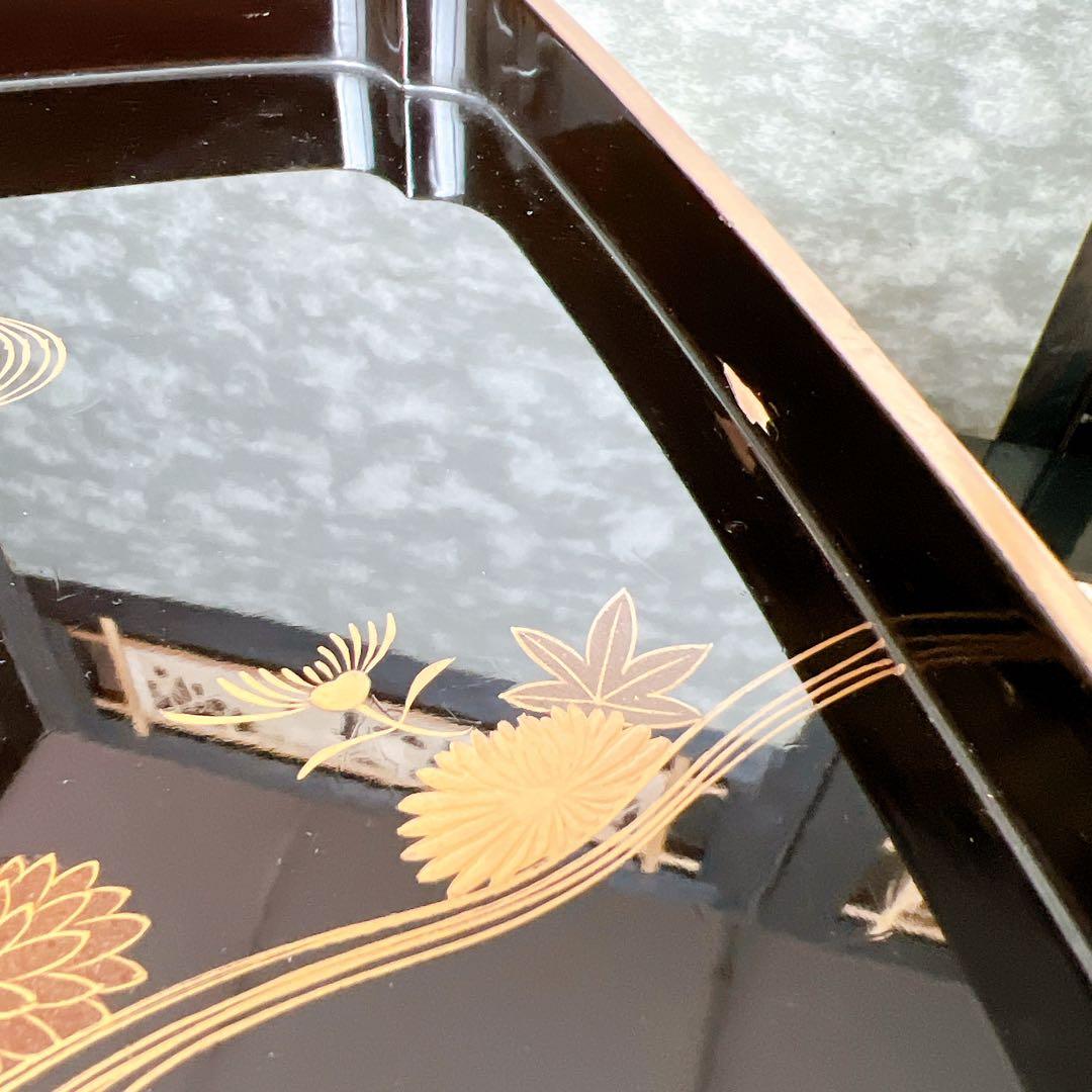 蒔絵　漆器 膳　黒漆足付き一人膳　木製　御膳台　アンティーク　元箱あり