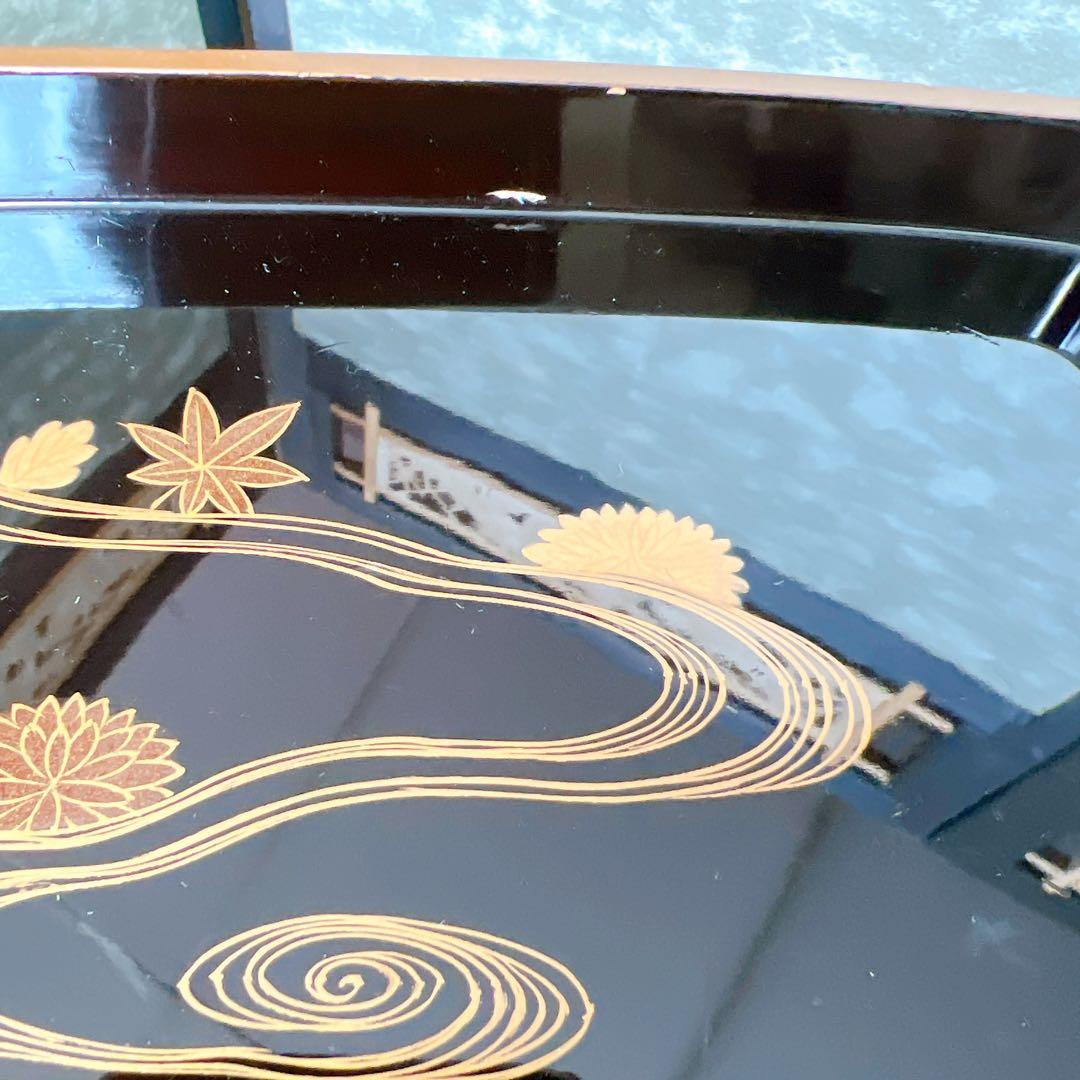 蒔絵　漆器 膳　黒漆足付き一人膳　木製　御膳台　アンティーク　元箱あり