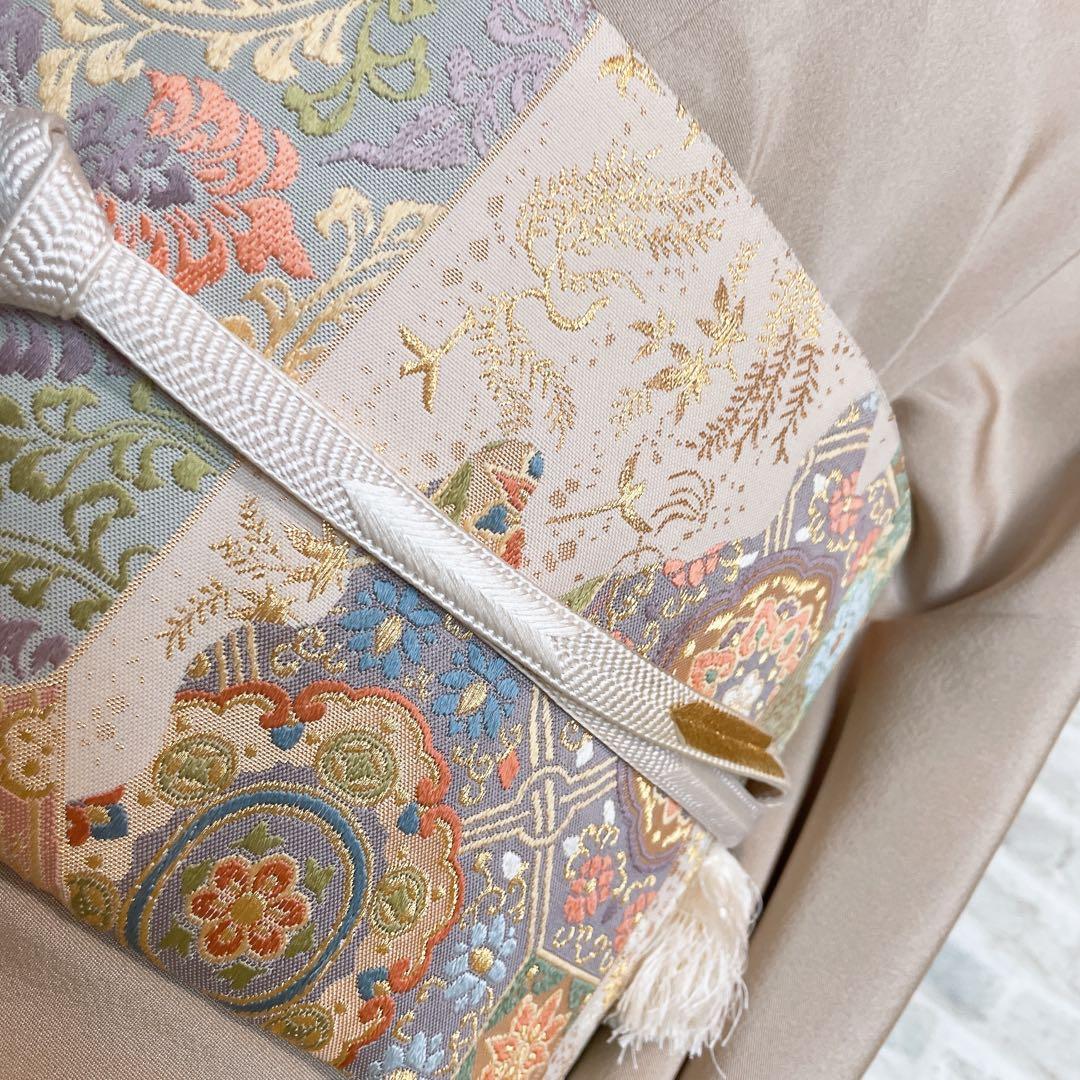 色留袖　フルセット　稲穂　鳥　丸に三つ柏　金駒　金彩　五つ紋　比翼仕立て　L3