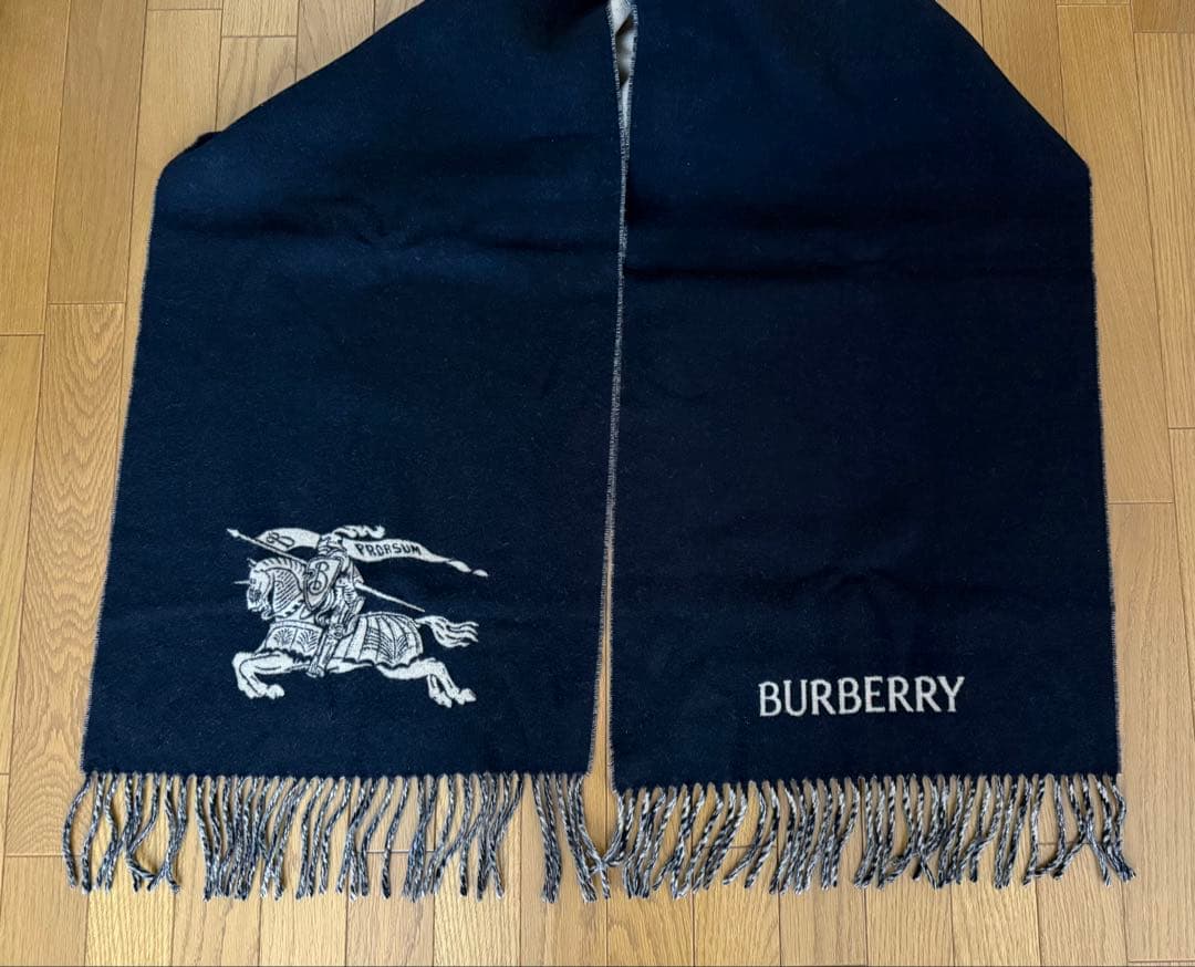未使用品　BURBERRY リバーシブル　ストール　ブラック/ベージュ　カシミヤ