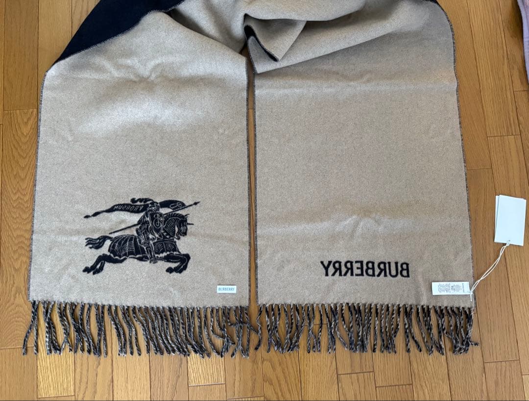 未使用品　BURBERRY リバーシブル　ストール　ブラック/ベージュ　カシミヤ