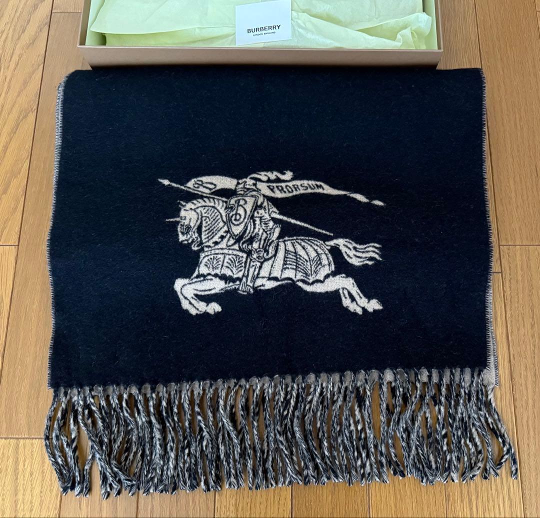 未使用品　BURBERRY リバーシブル　ストール　ブラック/ベージュ　カシミヤ
