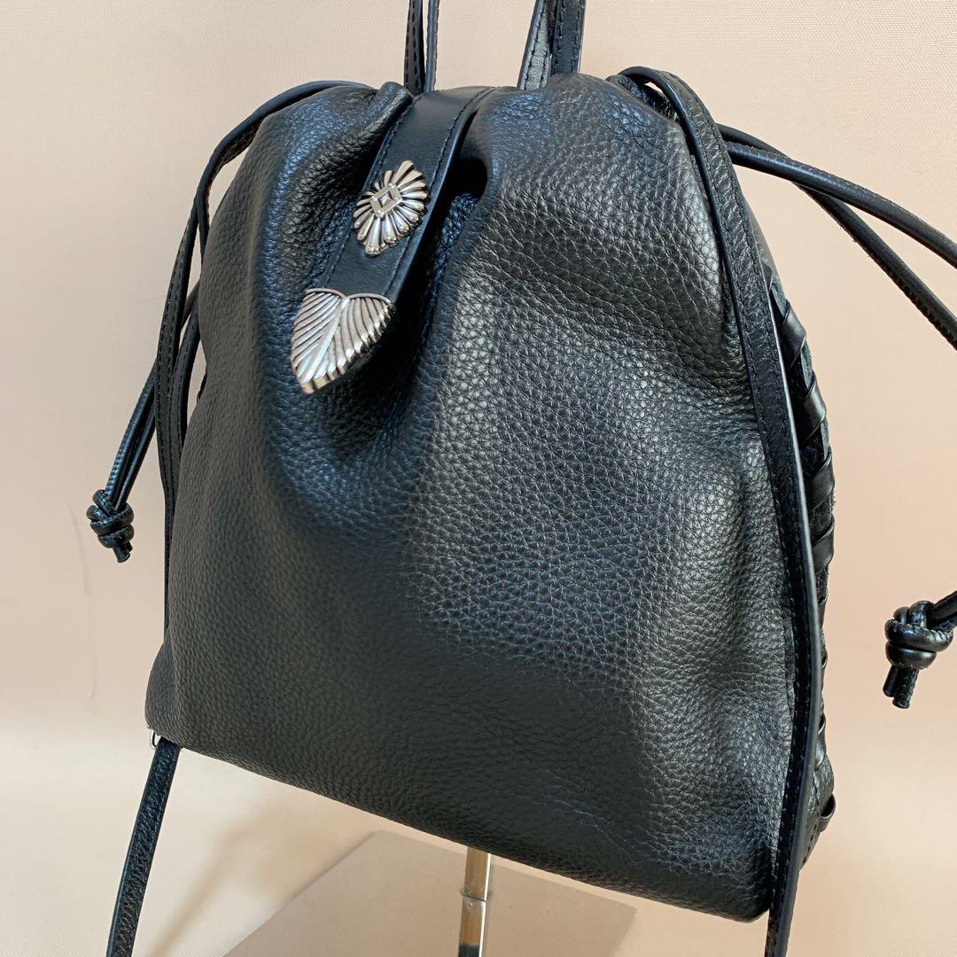 ear PAPILLONNER バックル巾着ショルダーバッグ レザー 黒 S