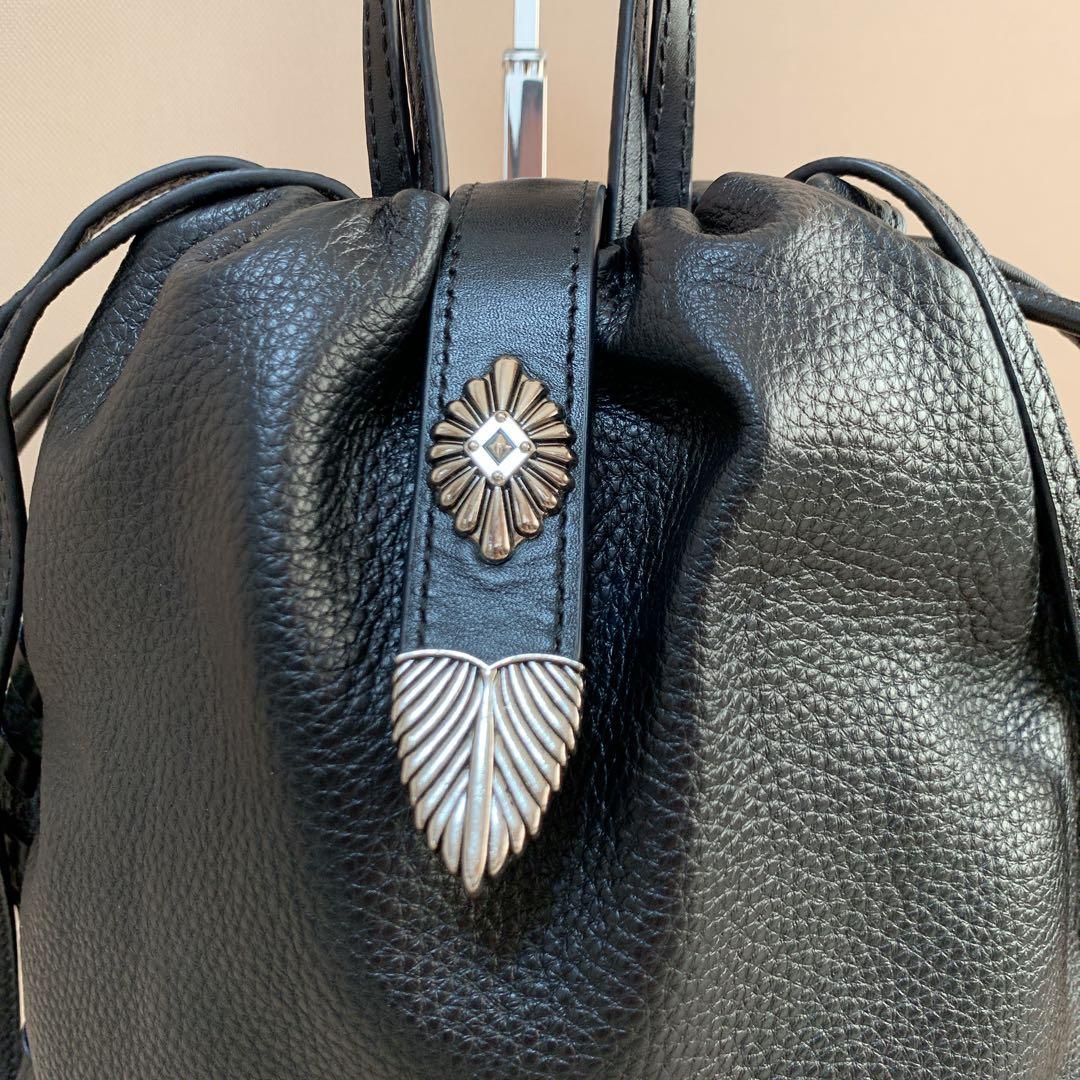 ear PAPILLONNER バックル巾着ショルダーバッグ レザー 黒 S