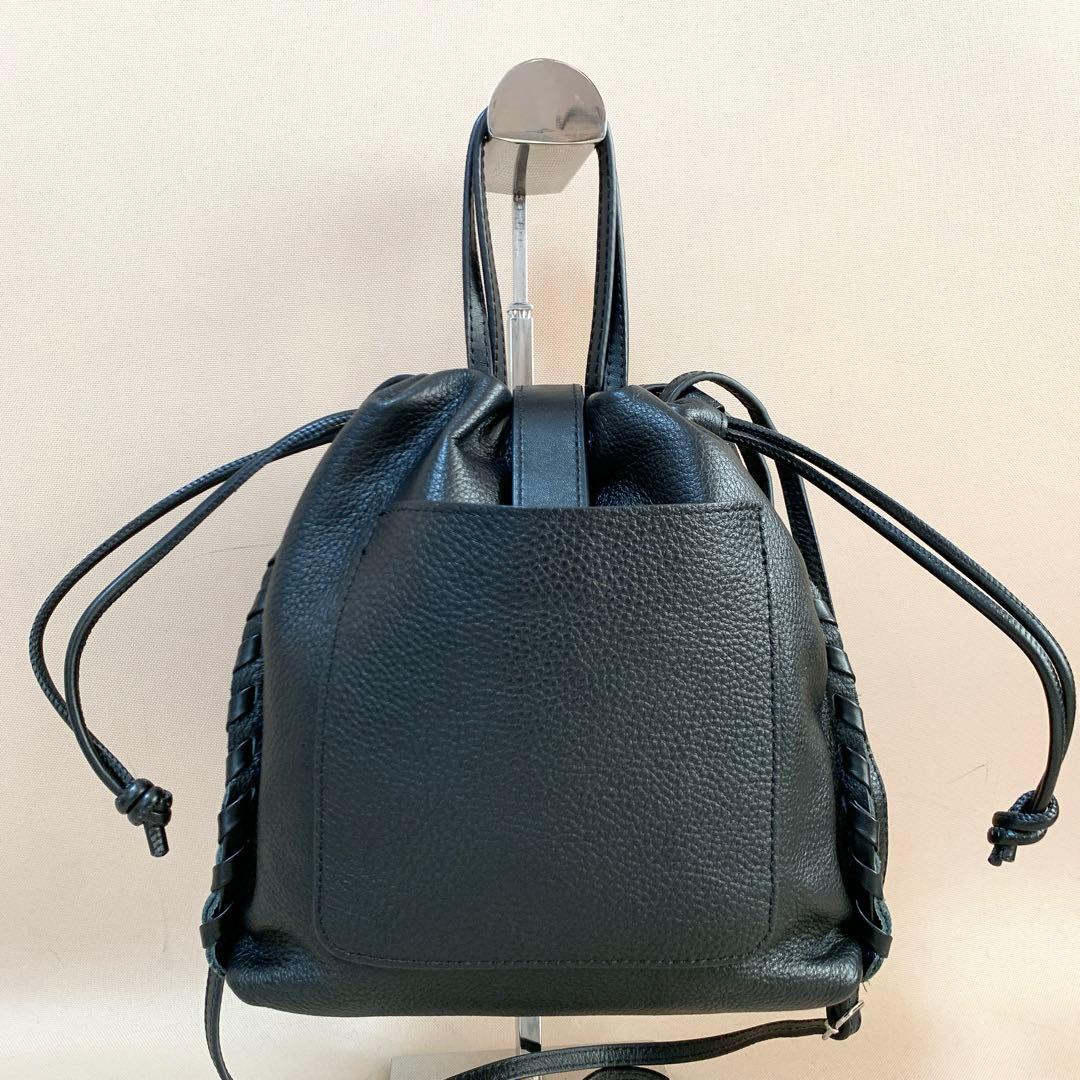 ear PAPILLONNER バックル巾着ショルダーバッグ レザー 黒 S