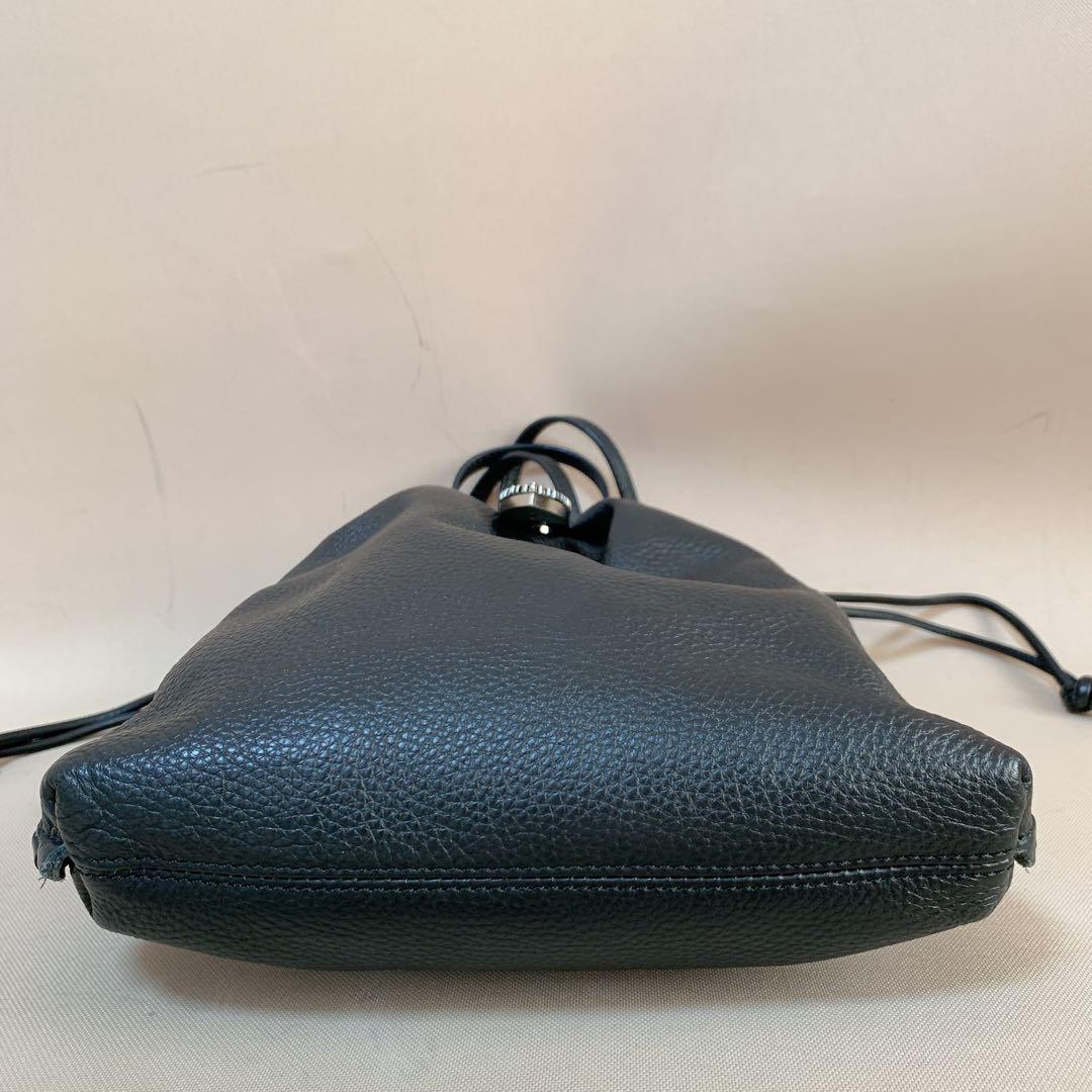 ear PAPILLONNER バックル巾着ショルダーバッグ レザー 黒 S