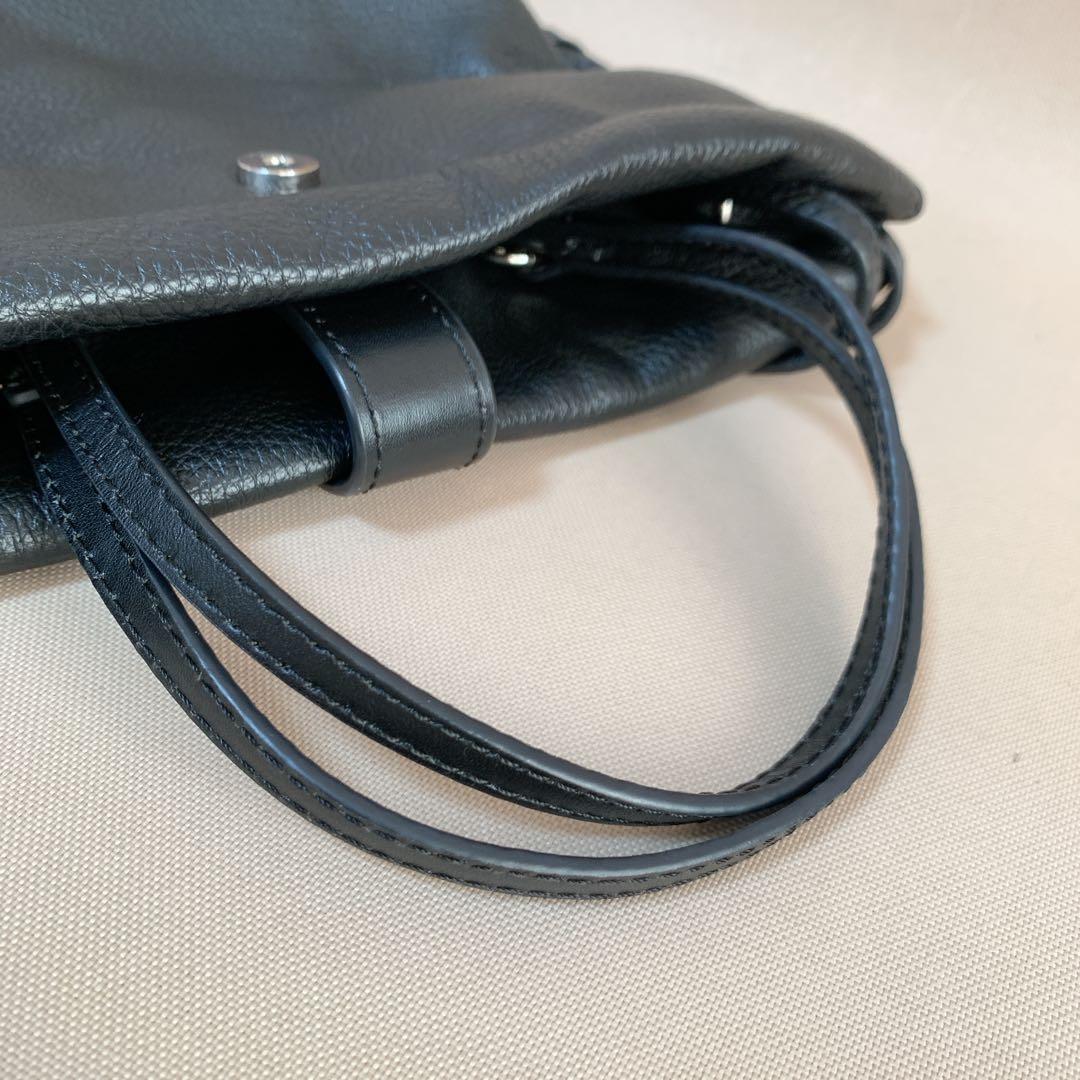 ear PAPILLONNER バックル巾着ショルダーバッグ レザー 黒 S