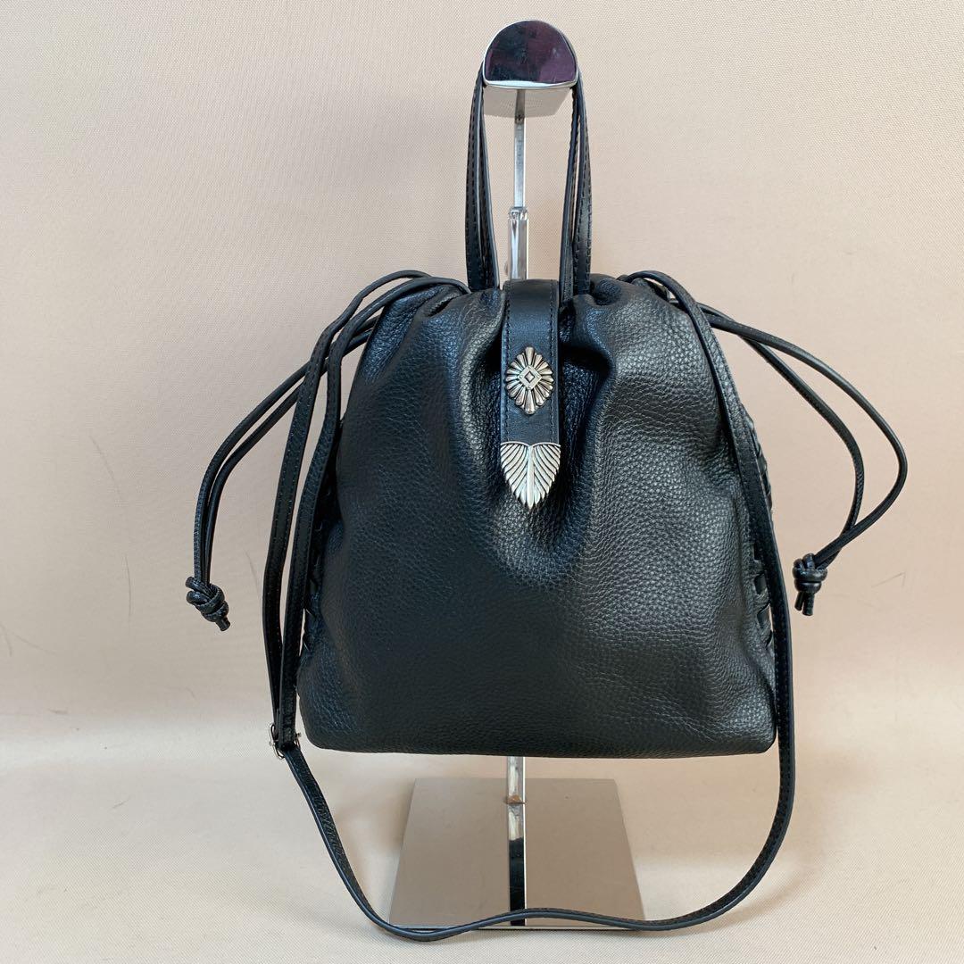 ear PAPILLONNER バックル巾着ショルダーバッグ レザー 黒 S