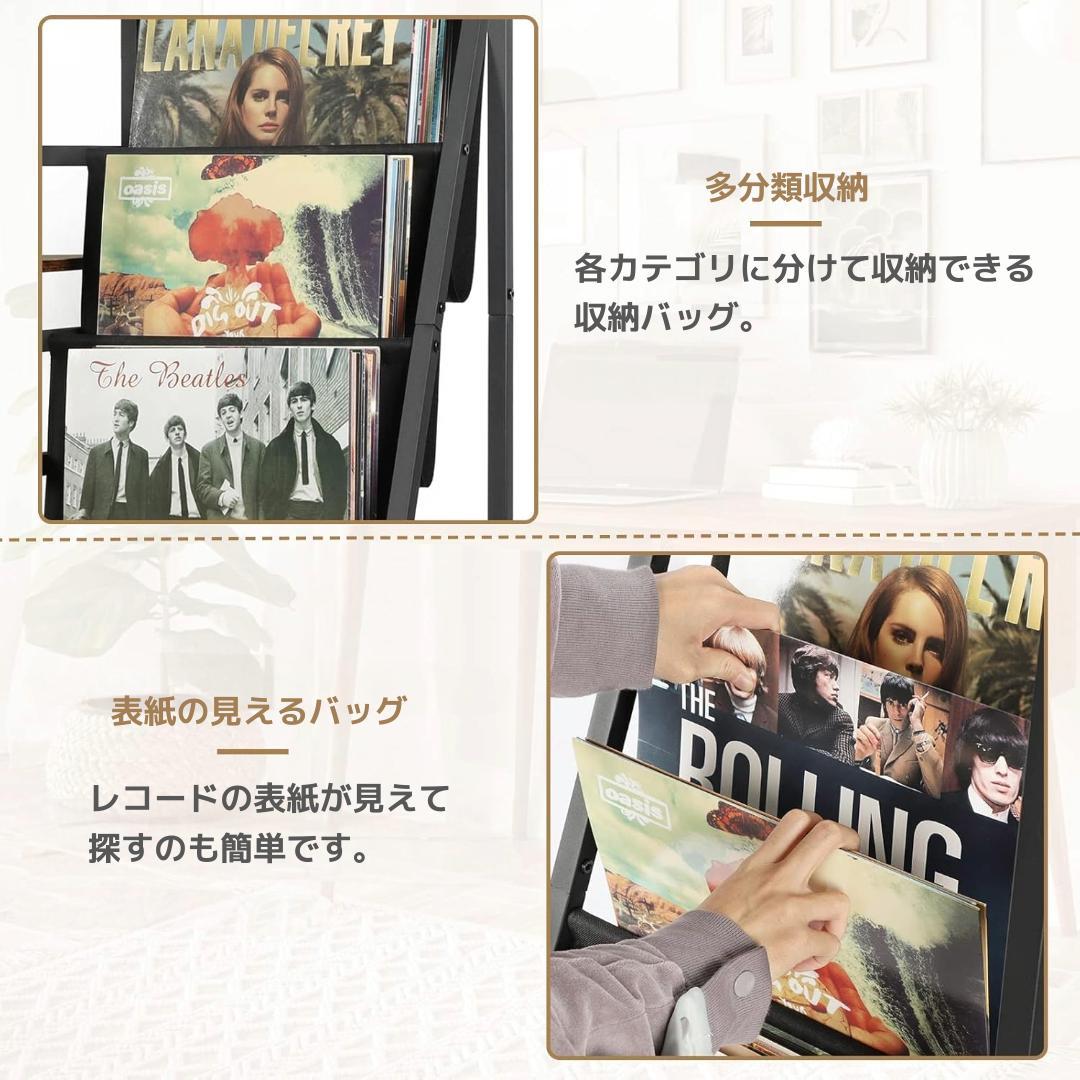 多機能3段レコード棚収納ラックプレーヤーCD書籍収納大容量レトロ木目デザイン