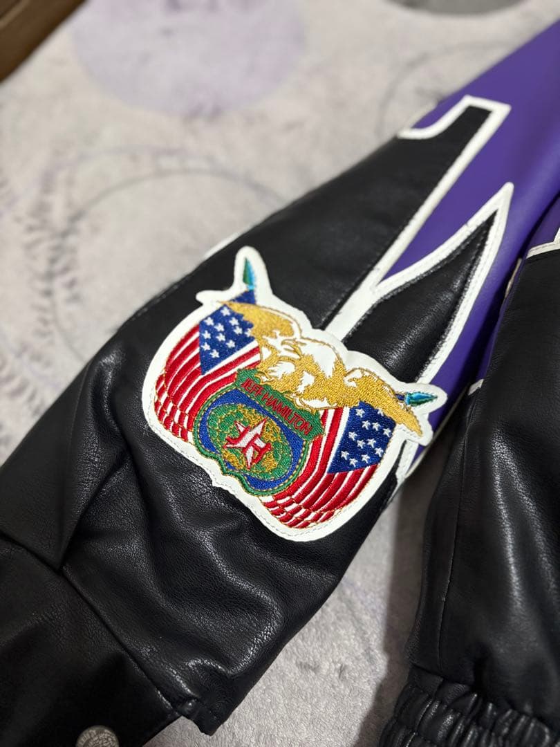 新品！！XLARGE JEFF HAMILTONスタジャン 紫 黒 M