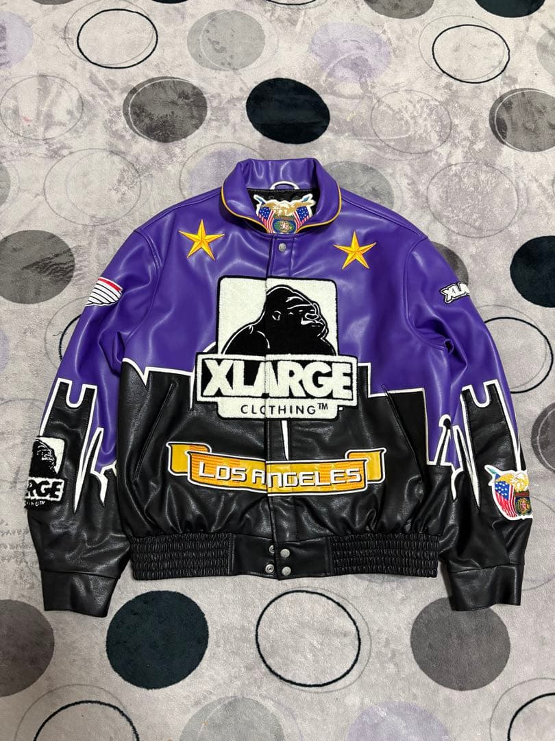 新品！！XLARGE JEFF HAMILTONスタジャン 紫 黒 M