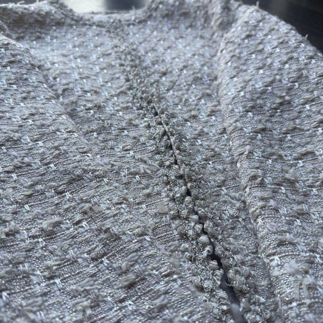 自由区 ジユウク オンワード樫山 ノーカラージャケット サイズ40 ツイード