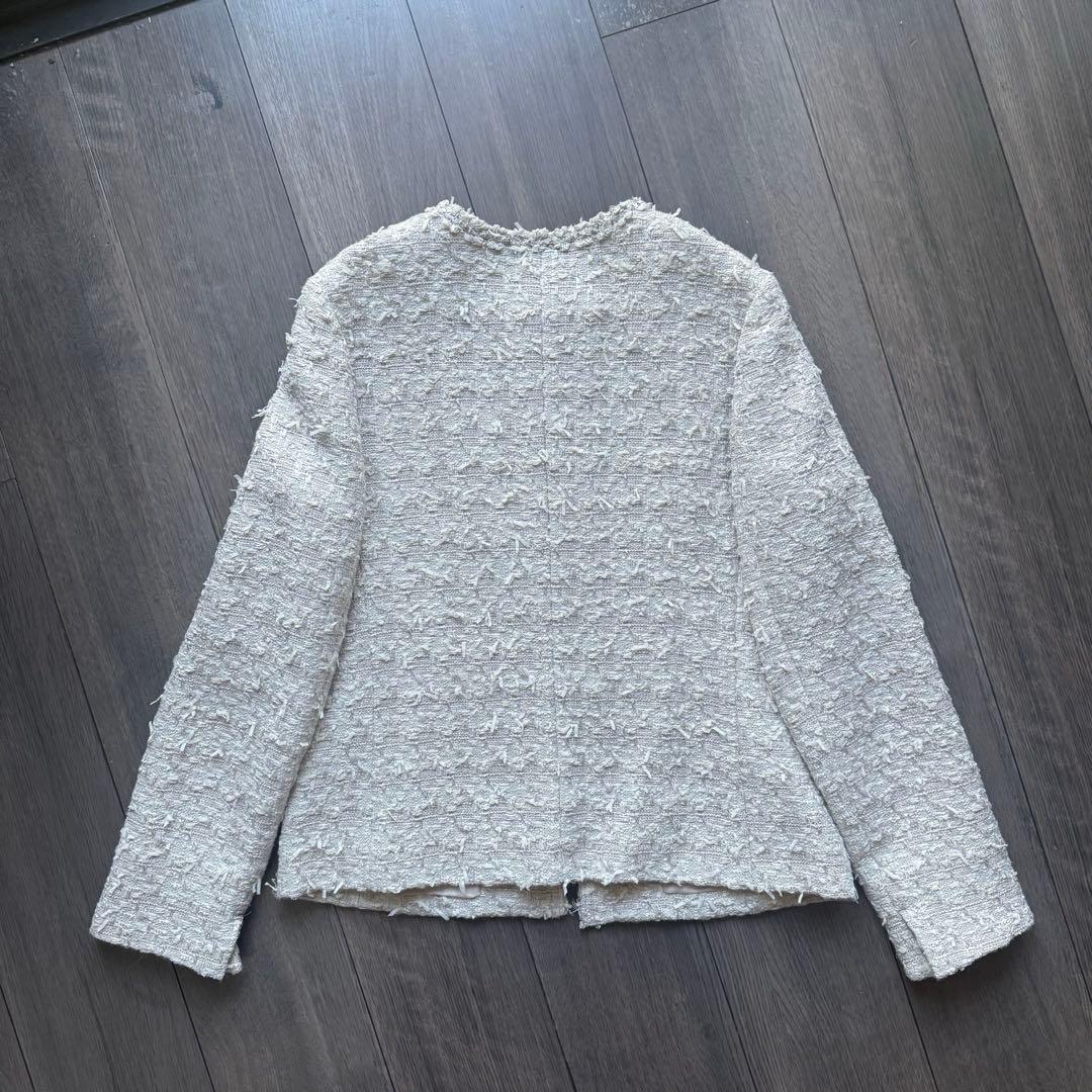 自由区 ジユウク オンワード樫山 ノーカラージャケット サイズ40 ツイード