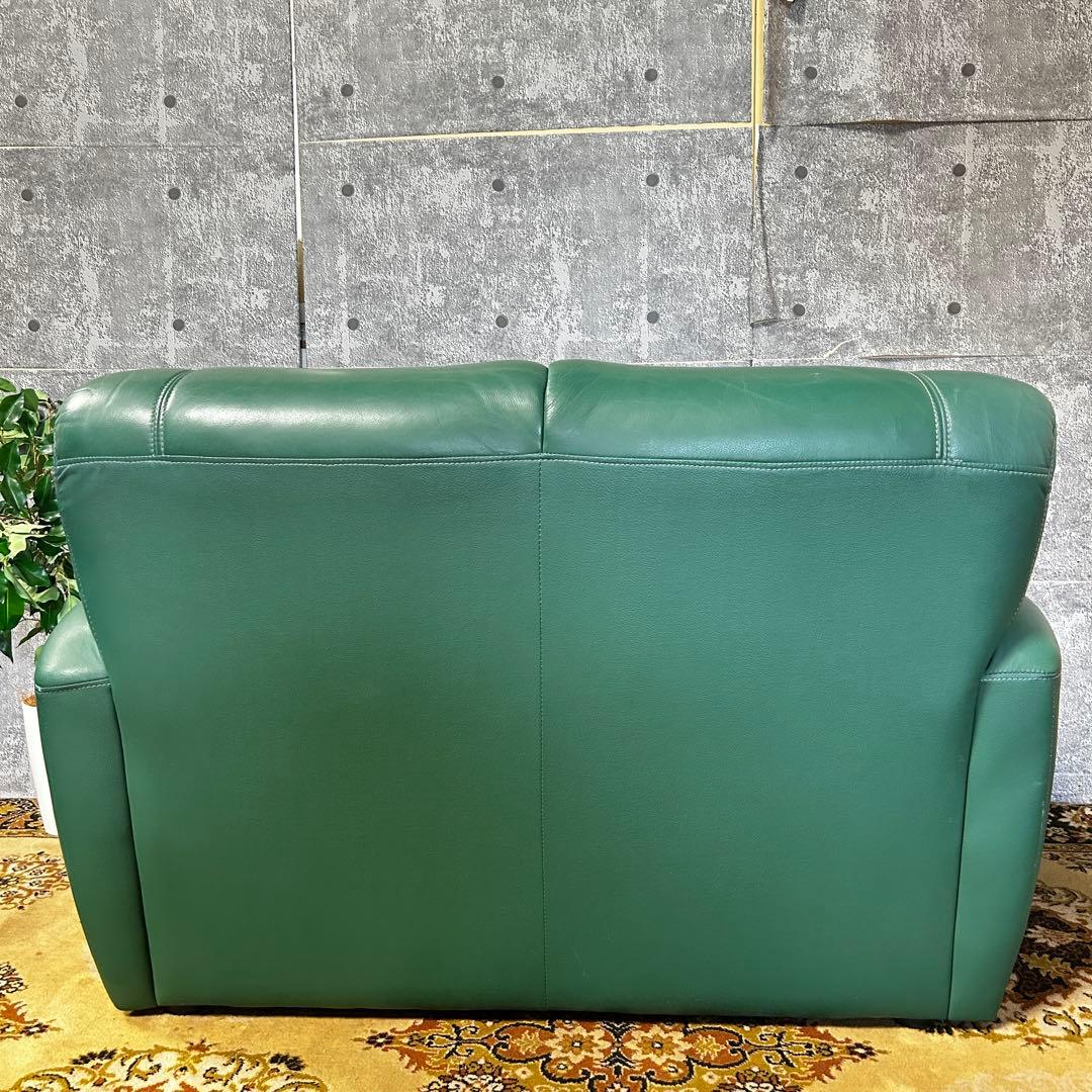 ask꧁革素材꧂2人掛けアームソファ1脚 グリーン レザー 合成皮革 応接