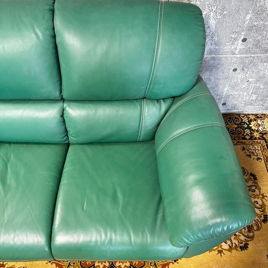 ask꧁革素材꧂2人掛けアームソファ1脚 グリーン レザー 合成皮革 応接
