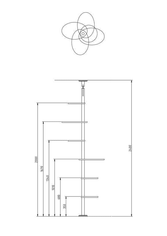 popichan　天然木　突っ張り型キャットタワー 5段 　2ｍ40ｃｍ