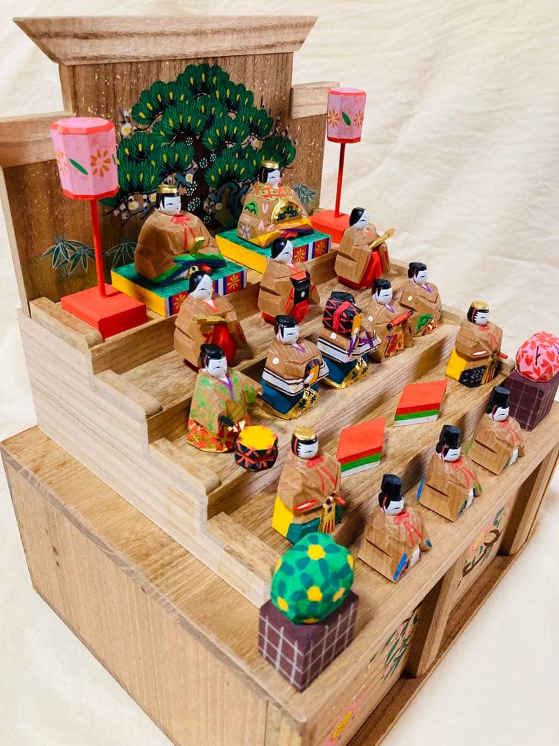 高橋神泉　奈良一刀彫　１５人揃い　段飾り　ひな祭り　川口神泉　雛段