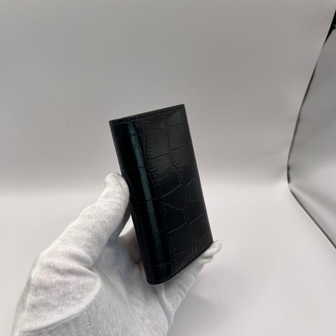 CELINE キーケース　クロコ　6連　ブラック　型押し　カーフスキン　黒色