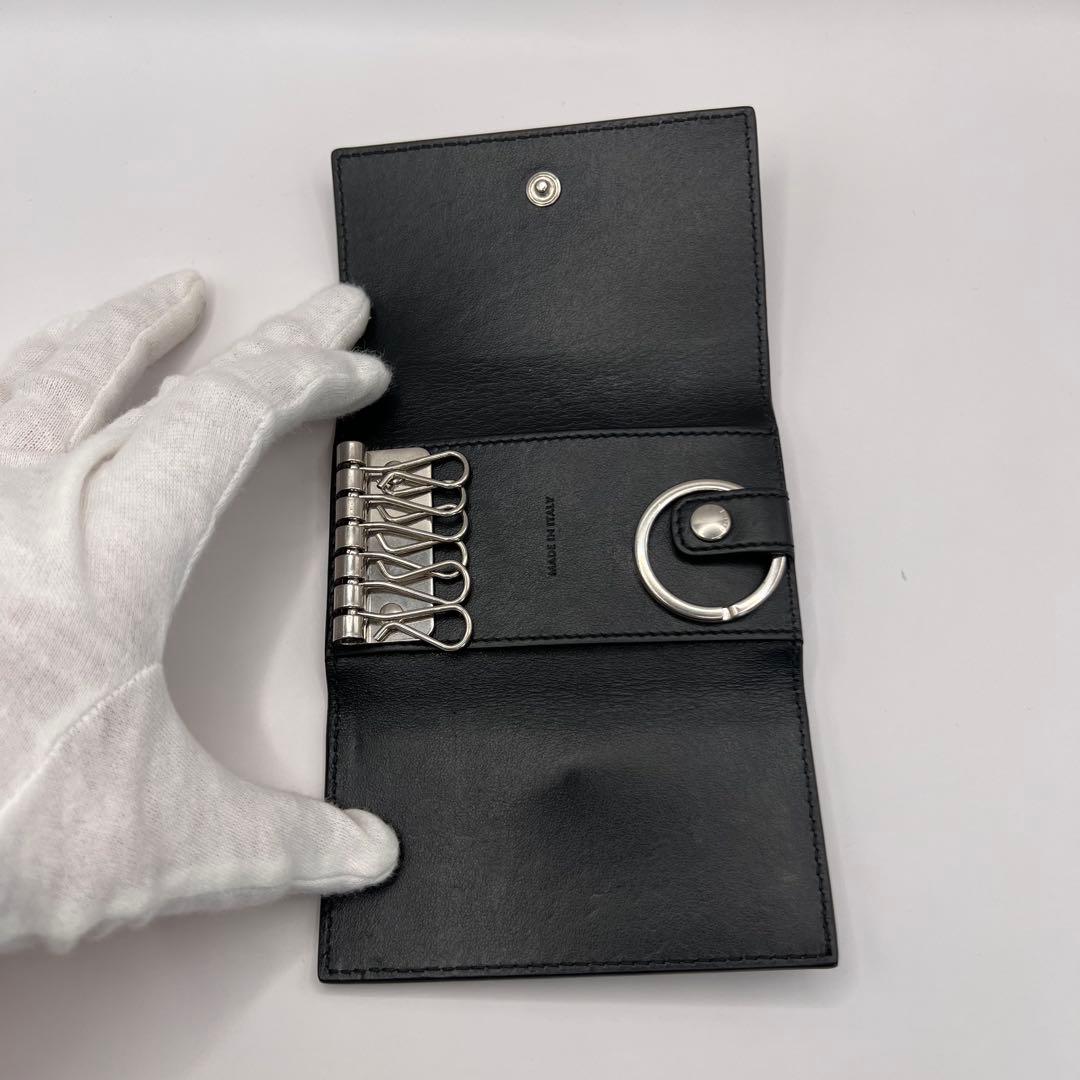 CELINE キーケース　クロコ　6連　ブラック　型押し　カーフスキン　黒色