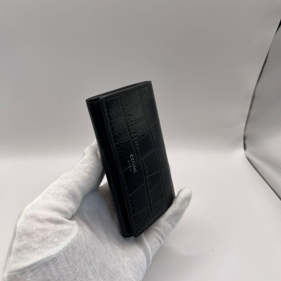 CELINE キーケース　クロコ　6連　ブラック　型押し　カーフスキン　黒色