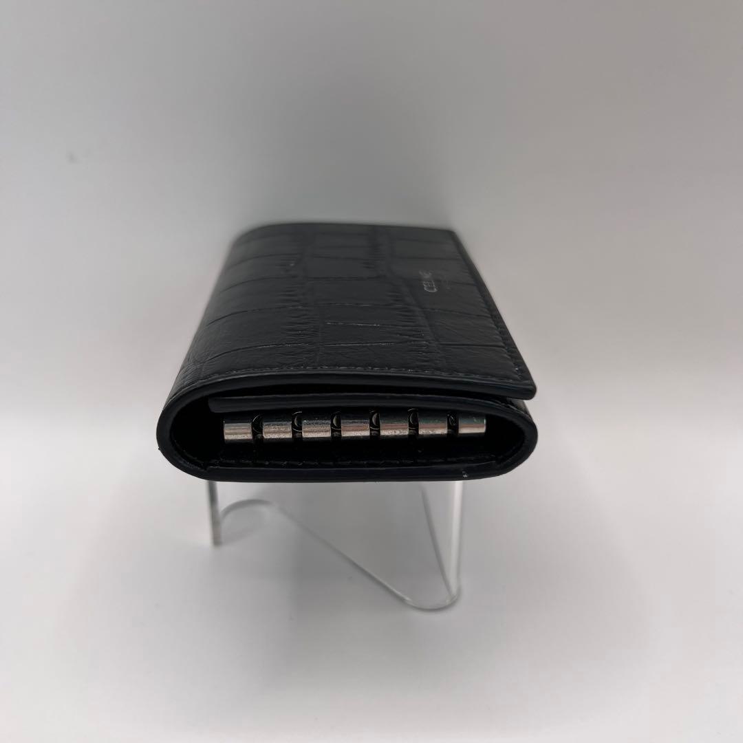 CELINE キーケース　クロコ　6連　ブラック　型押し　カーフスキン　黒色