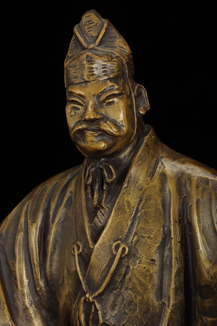 彫刻家【北村西望】ブロンズ像「威風堂々」鎌倉武士 34.5cm 銅製 共箱 栞付