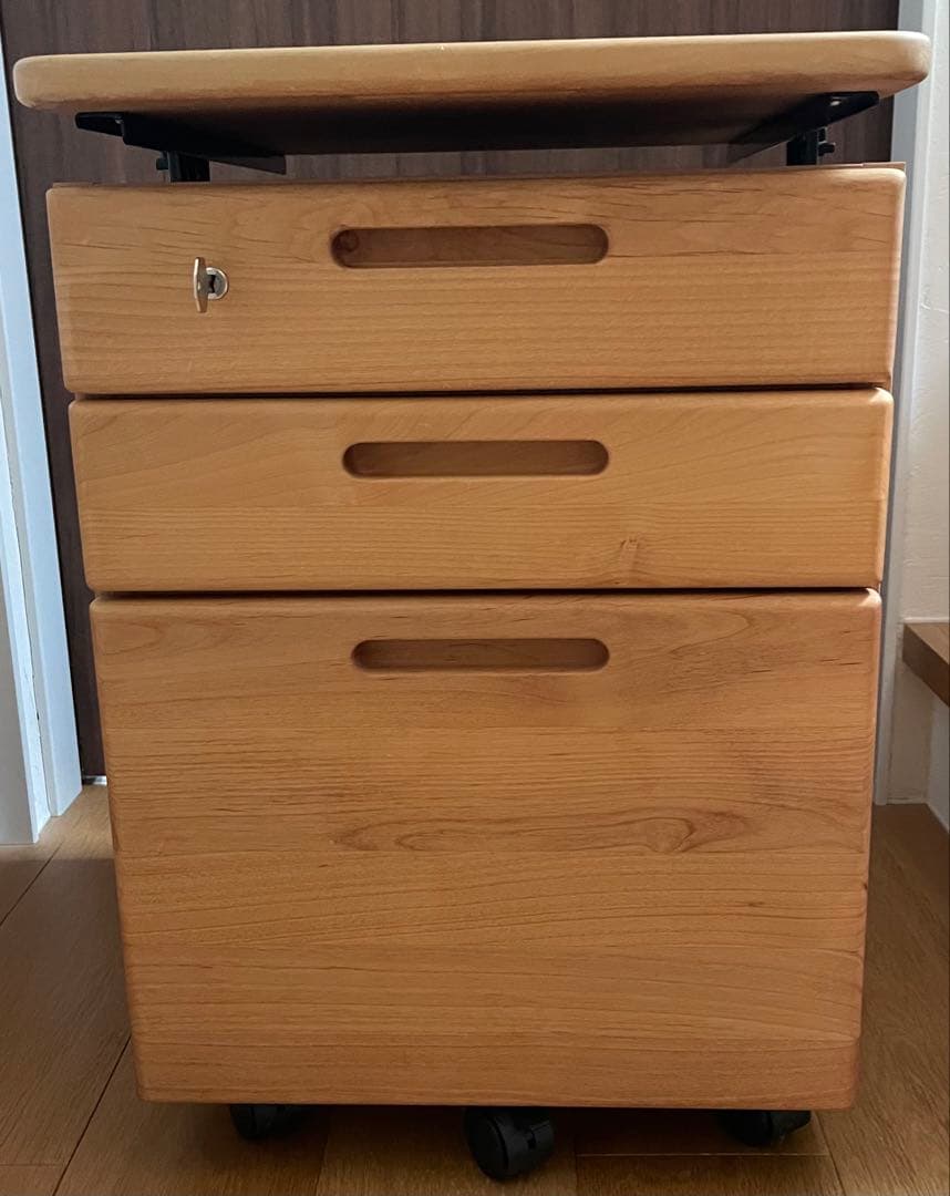 堀田木工所　hotta woody　昇降式　ワゴン　袖机　鍵　学習机　国産　無垢