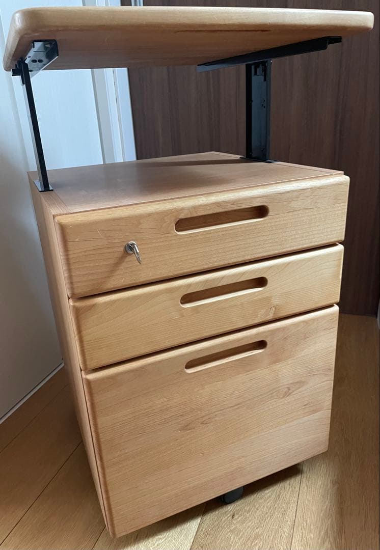 堀田木工所　hotta woody　昇降式　ワゴン　袖机　鍵　学習机　国産　無垢