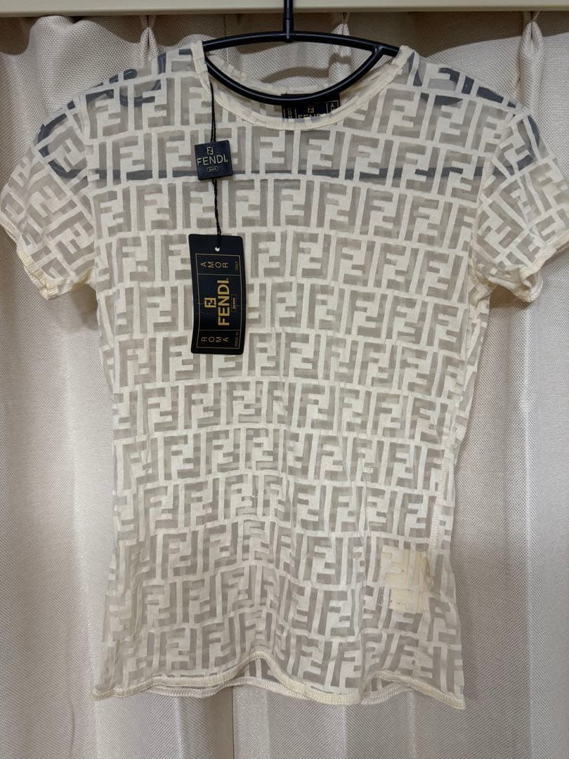 未使用 FENDI ズッカ柄 FFロゴ メッシュ シースルー Tシャツ y2k