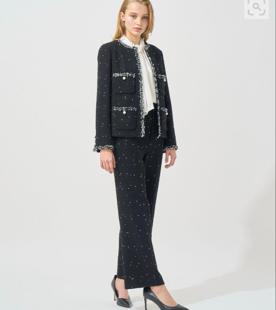 2025年新作ミニドットツイードノーカラー ジャケット　アナイ