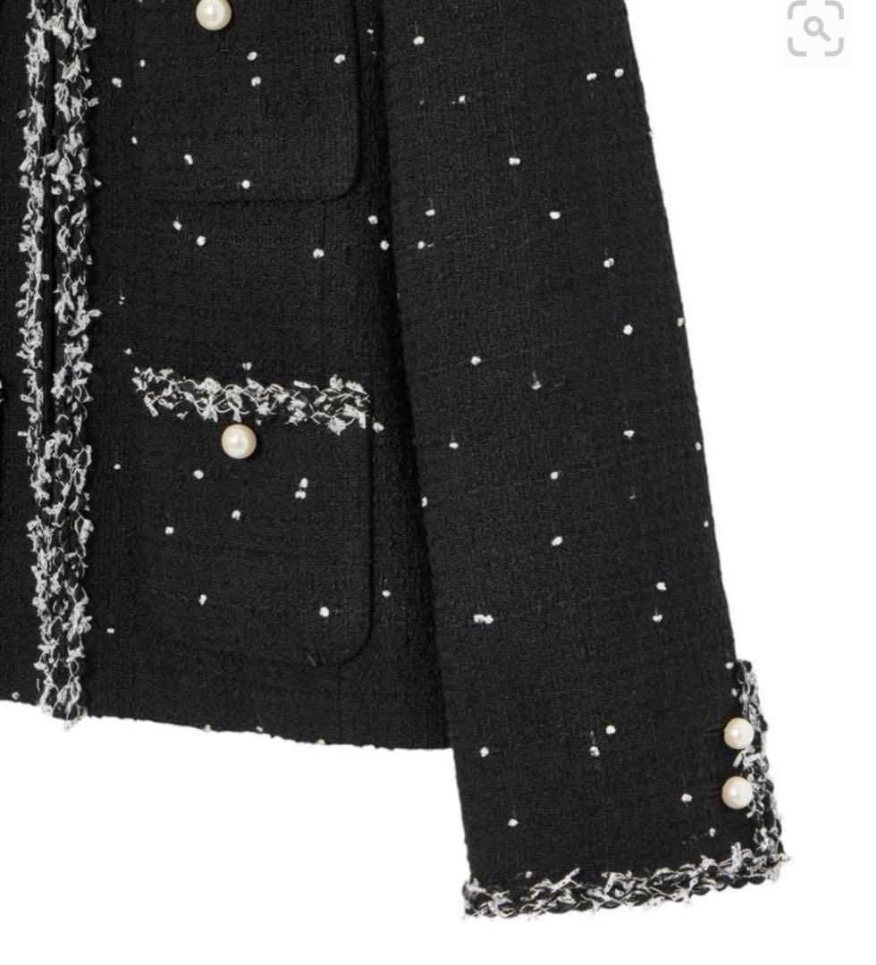 2025年新作ミニドットツイードノーカラー ジャケット　アナイ