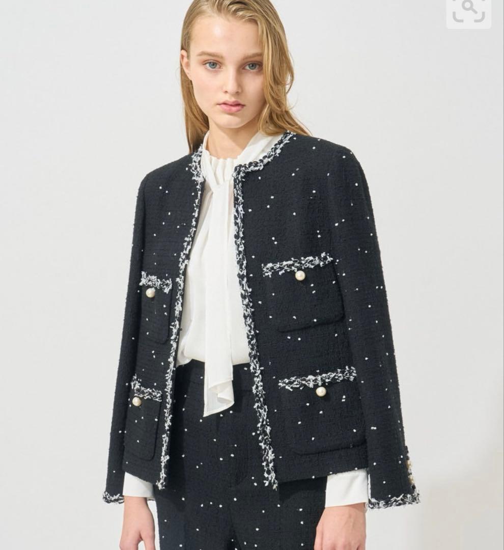 2025年新作ミニドットツイードノーカラー ジャケット　アナイ