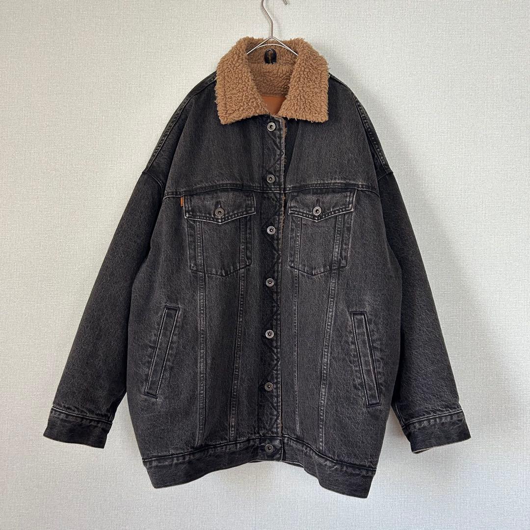 スピックアンドスパン【5 2/1】ボアデニムジャケット M ブラック