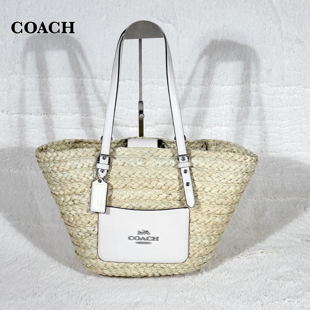 【美品】 ★日本未発売★ COACH コーチ ホワイト かごバッグ A4収納