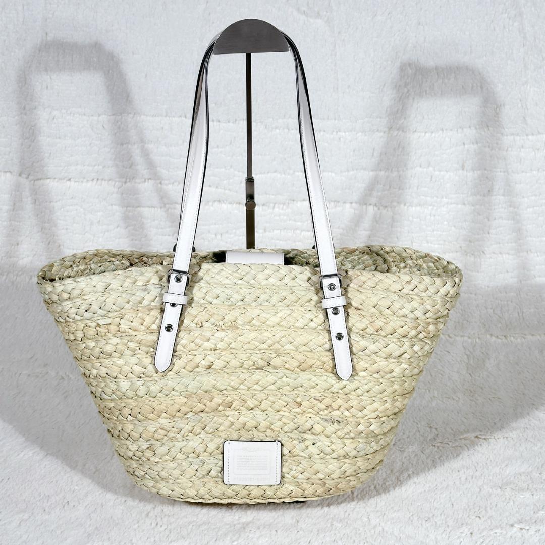 【美品】 ★日本未発売★ COACH コーチ ホワイト かごバッグ A4収納