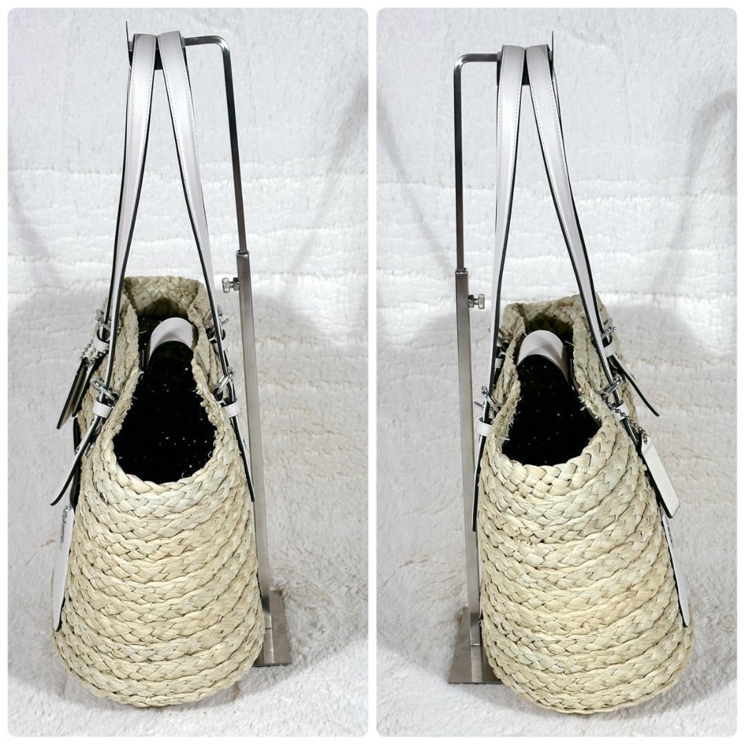 【美品】 ★日本未発売★ COACH コーチ ホワイト かごバッグ A4収納