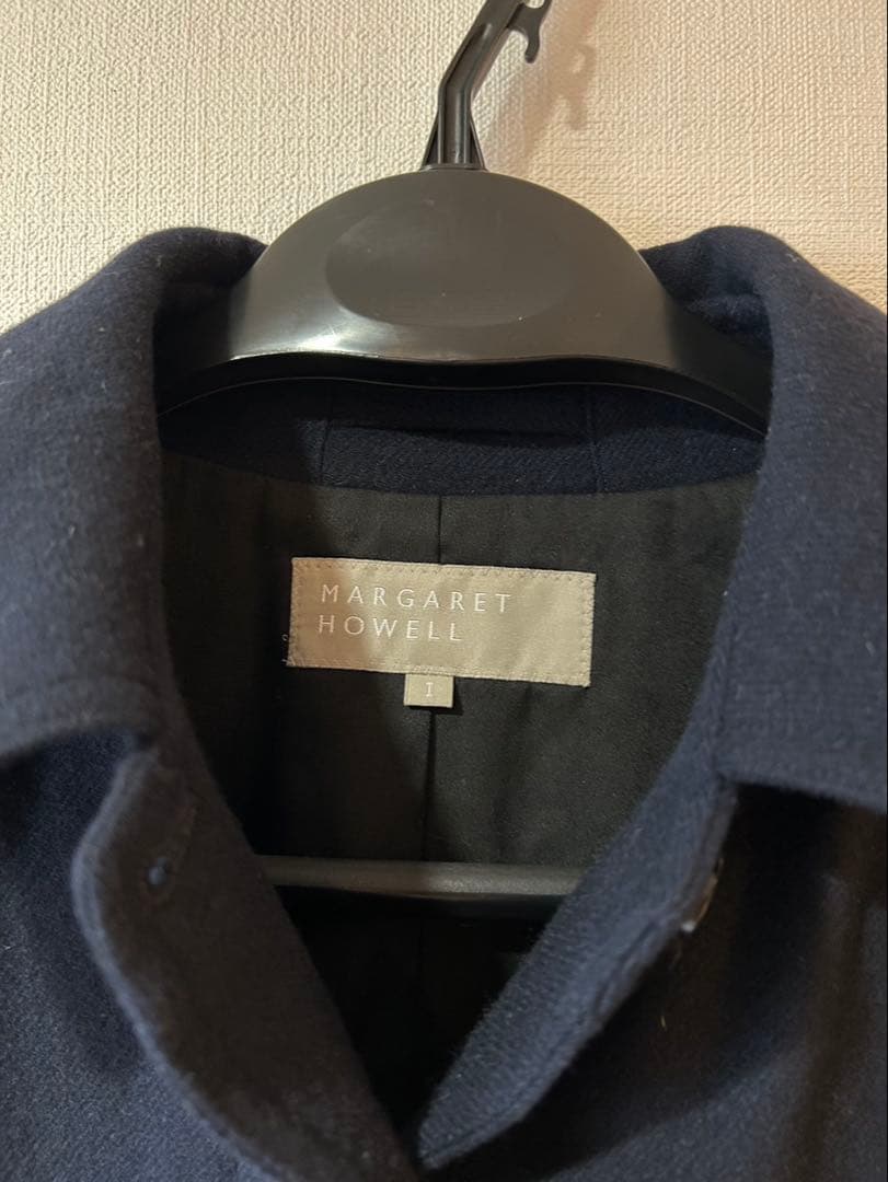 MARGARET HOWELL濃紺ウールロングコート　ステンカラーベルト　美品！