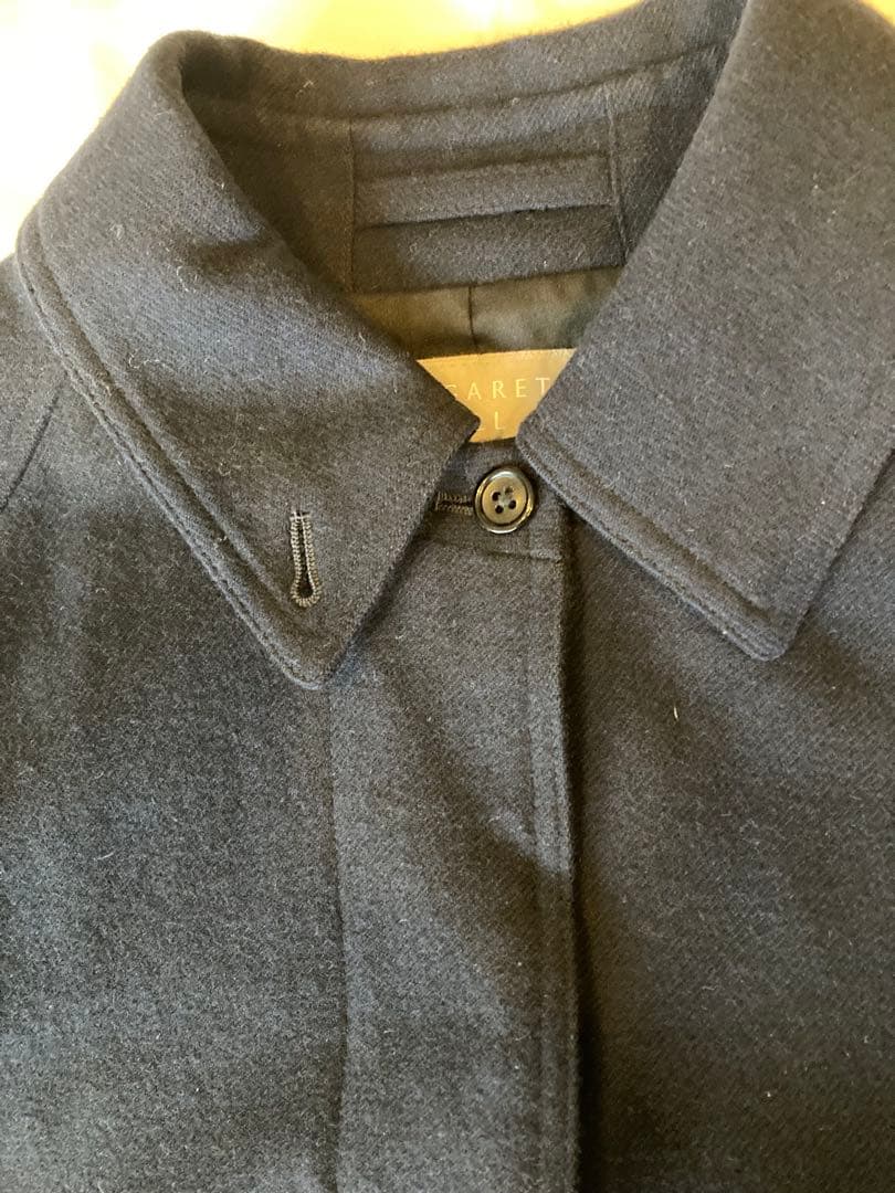 MARGARET HOWELL濃紺ウールロングコート　ステンカラーベルト　美品！