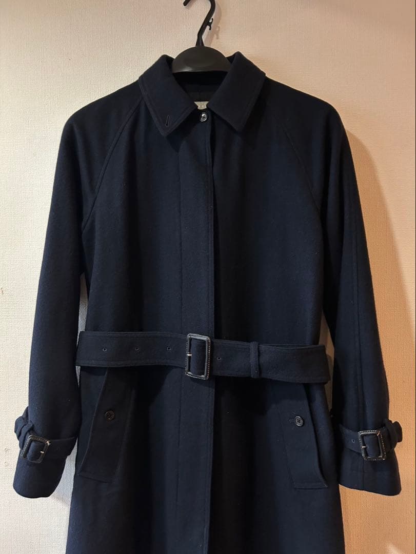MARGARET HOWELL濃紺ウールロングコート　ステンカラーベルト　美品！