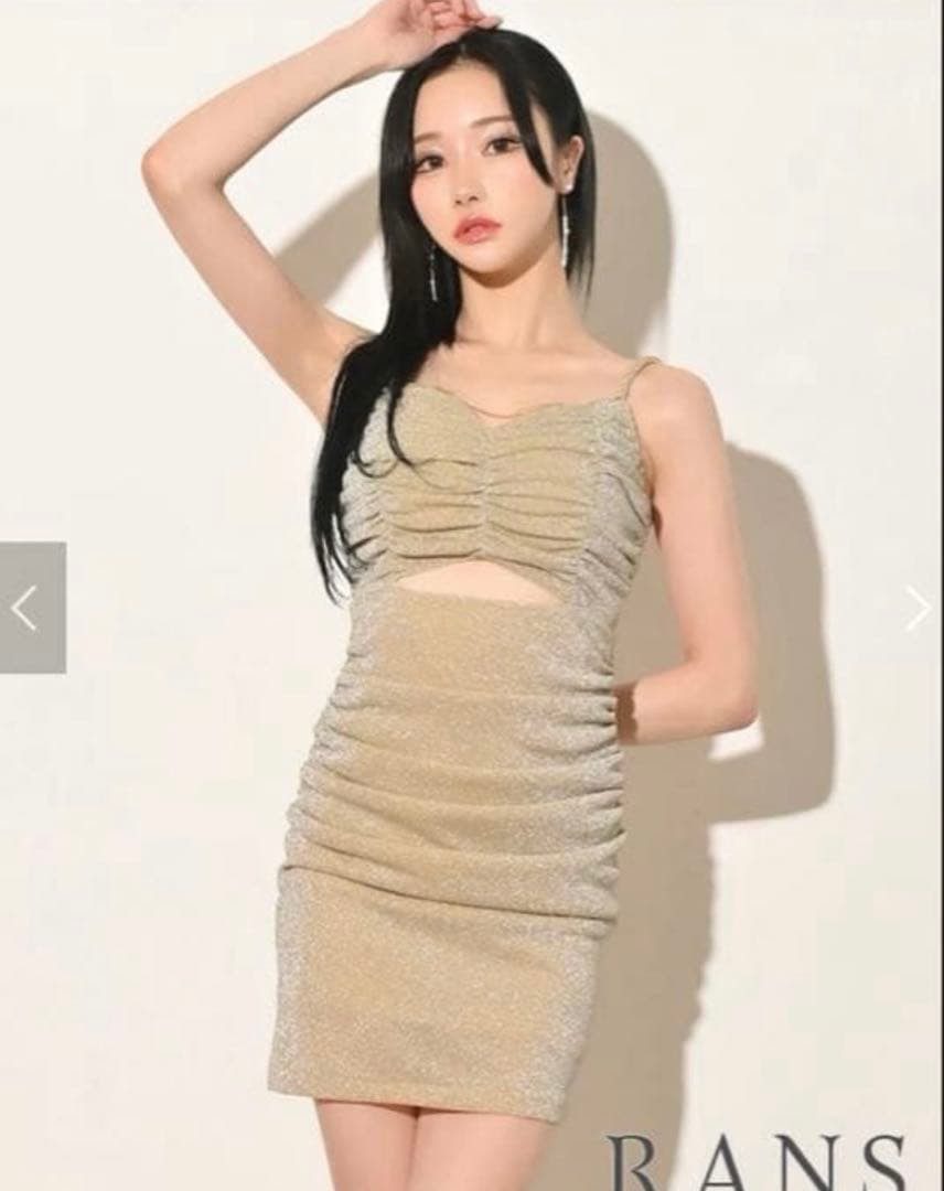RANSミニ/ドレス/ワンピース/ゴールド/キャミ/タイト/ラメ/ビジュー