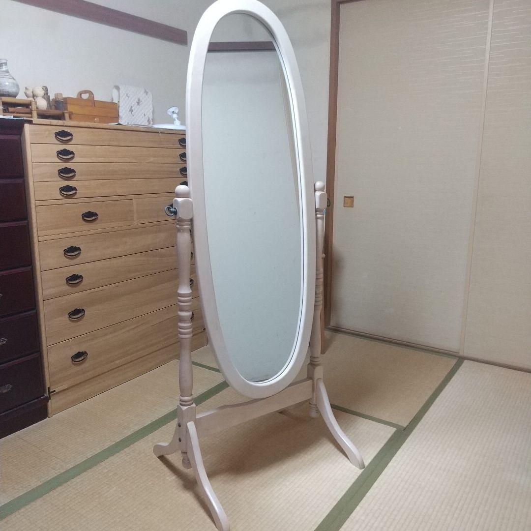 スタンドミラー、オーバル型、木製、アンティーク調、姿見、