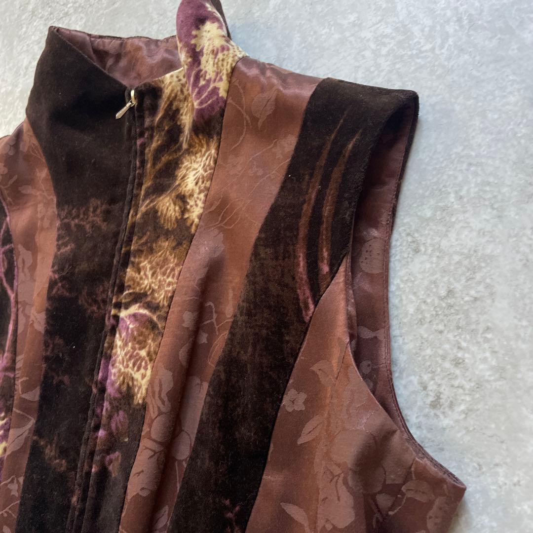 KENZO ケンゾー　花柄　ベスト　38 M ブラウン　ジップアップ　異素材