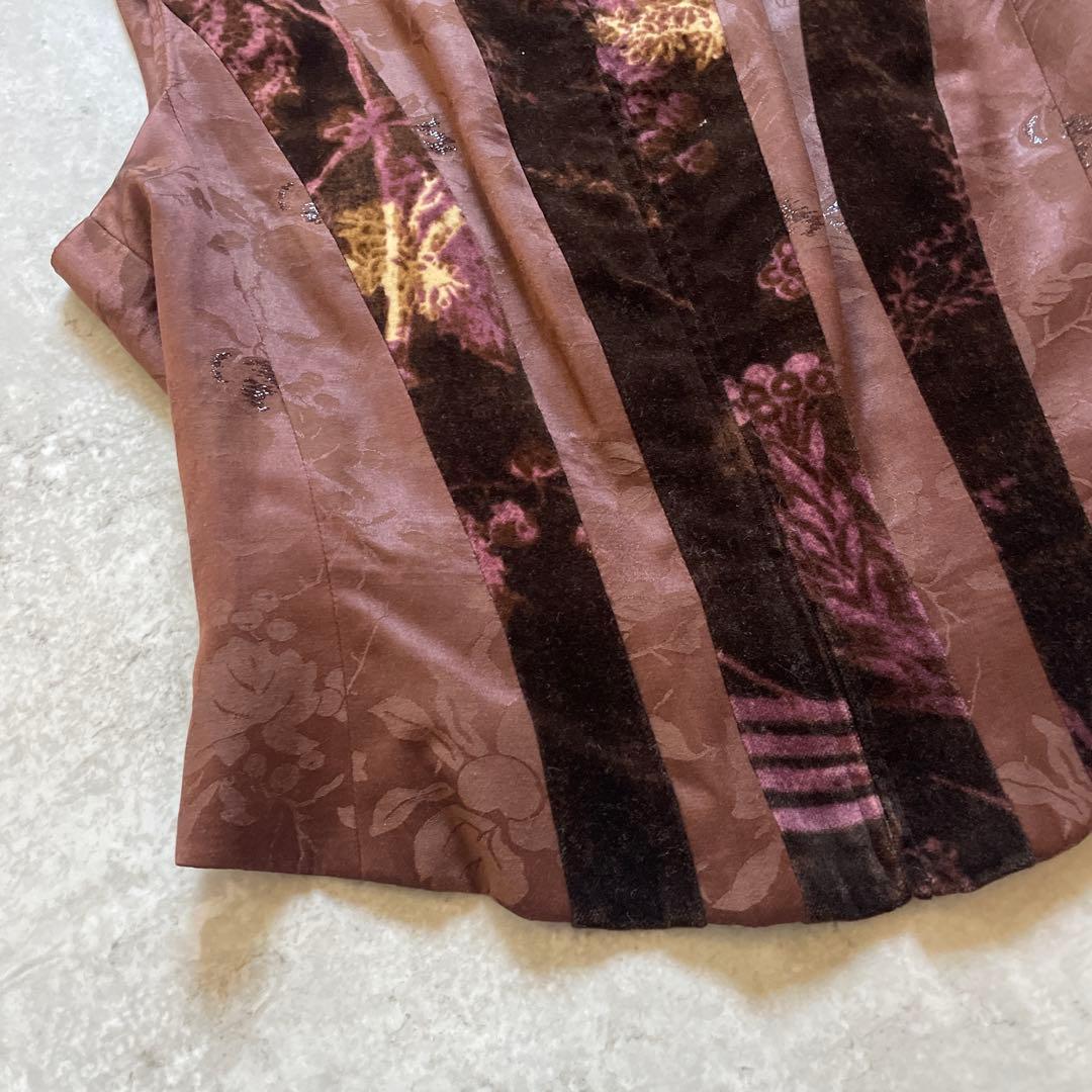 KENZO ケンゾー　花柄　ベスト　38 M ブラウン　ジップアップ　異素材