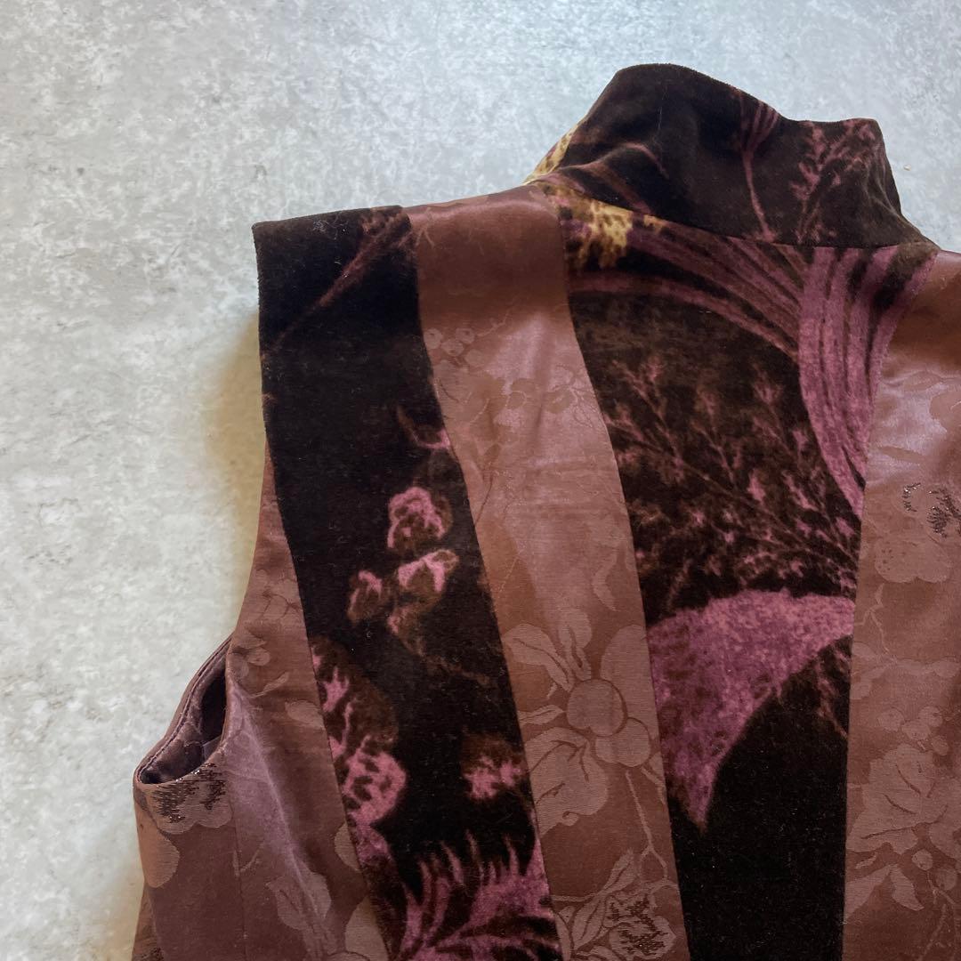 KENZO ケンゾー　花柄　ベスト　38 M ブラウン　ジップアップ　異素材