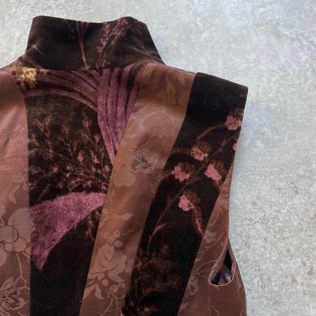 KENZO ケンゾー　花柄　ベスト　38 M ブラウン　ジップアップ　異素材